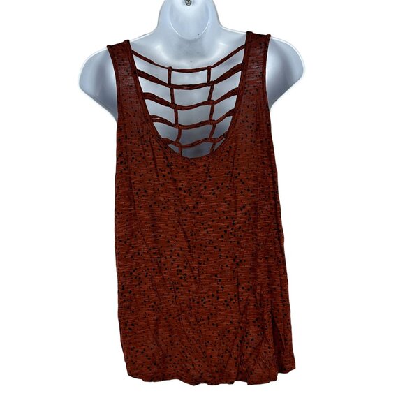 Maurices Women's Medium Maroon & Black Sleeveless Knit Tank Top Lattice Back - Picture 2 of 5